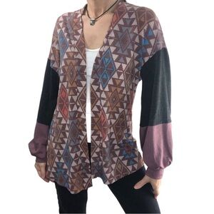 Andre by Unit Cardigan Open Tribal Southwest Aztec Sz M Earthtones Lightweight